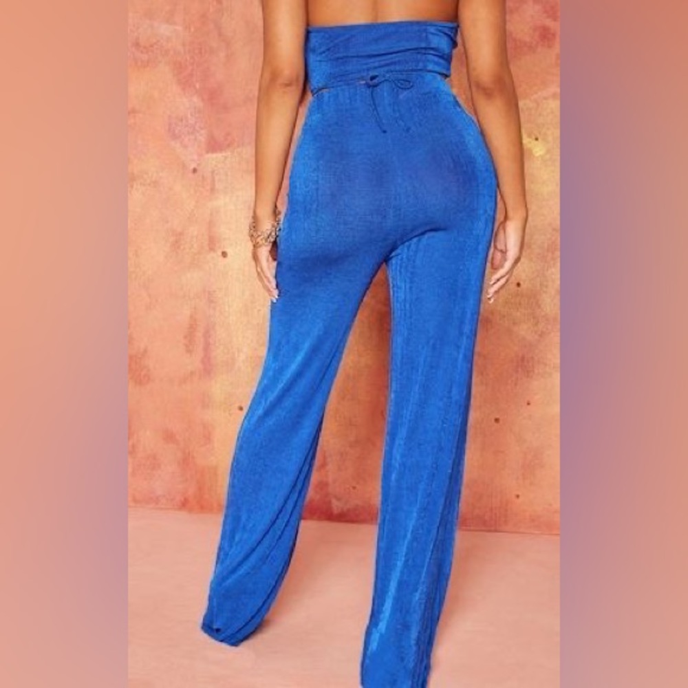 PLT Bright Blue Acetate Slinky Wide Leg Pants - Pretty Little Thing